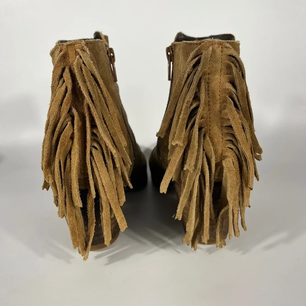 Coconuts‎ By Matisse Boots Women 7.5M Tan Suede Fringe Ankle Bootie Western Boho